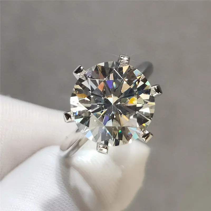 Silver 925 Original 5 Carat Round Excellent Cut Diamond Test Past Sparkling D Color Moissanite Wedding Ring Gemstone Jewelry