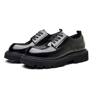 <b>Men's</b> Trendy Casual Pointed Toe Genuine Leather Office & Career Business <b>Shiny</b> Raised Heel Thick Sole Loafers - Product Image 3