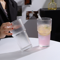 Gobelet à café en verre côtelé réutilisable et écologique, transparent, avec couvercle et paille, idéal pour les boissons froides au bureau ou en extérieur