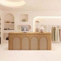 Mostrador de Recepción de Madera Sólida Moderno y Personalizado de Alta Calidad, Mesa de Caja Comercial Rectangular con Almacenamiento, Tamaño y Logotipo Personalizables