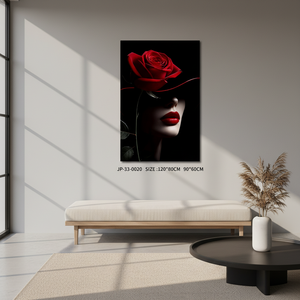 Peinture sur toile de femme avec couronne florale - Portrait féminin avec fleurs pour décoration bohème - Product Image 1