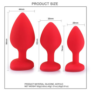 FBA-014レッドシリコーン透明ジュエルバットプラグS M Lアナルプラグセット女性用 - Product Image 2