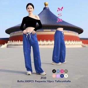 J723 Pantaloni Larghi da Donna in Maglia a Vita Alta con Elastico e Coulisse Vestibilità Comoda Lunghezza Intera Tinta Unita Casual Primaverili - Product Image 3