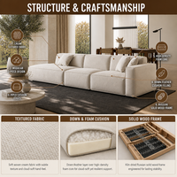 Canapé modulaire en tissu trois places style crème français, housse amovible, accoudoir unique, design bloc de tofu, moderne, en forme de L, éponge, pour salon