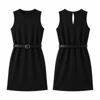 Robe midi noire sans manches pour femme avec ceinture, dos découpé, style débardeur décontracté d'été, avec poche, élégante pour soirée et fête