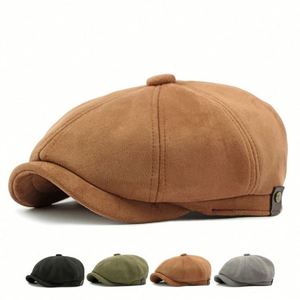 Autumn Winter Men Suede Newsboy <b>Hat</b> Vintage Painter Beret Cap Sports Casual 8 Panel Newsboy <b>Hat</b> - Product Image 1