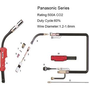 Pistola de soldadura portátil enfriada por aire, soporte de antorcha automática tipo Pana 500A para antorchas de soldadura de Gas <span class=keywords><strong>MAG</strong></span>/MIG/CO2 - Product Image 3