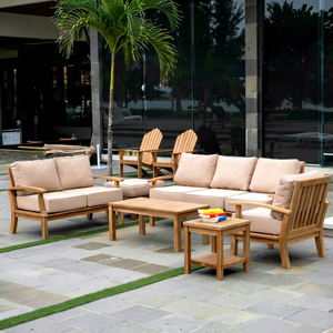 Conjunto de Sofás de Jardín de Madera Maciza de Teca Contemporáneo BALE LIVING, Muebles de Exterior para 6 Personas, Cojines Resistentes a la Intemperie Incluidos - Product Image 1