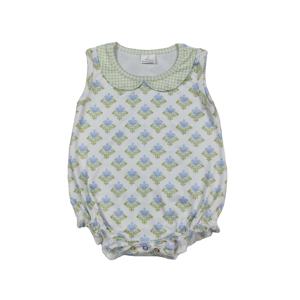 Mono de burbujas para bebé niña con estampado floral de primavera RTS, 95% algodón, 5% elastano, 200-220 g/m², cremallera oculta, venta al por mayor para boutiques. - Product Image 1
