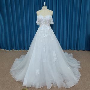 Jancember LSSM003 Robes de mariée Boho Off Shoulder Appliqued Flower Bridal Wedding Gowns - Product Image 1