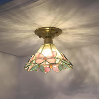 Luminaire de plafond en métal AC de style Tiffany moderne Panjixin avec verre teinté en forme de papillon et de fleurs