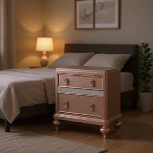 Table de chevet en bois avec finition or rose et 2 tiroirs, meubles élégants pour la chambre à coucher - Product Image 2