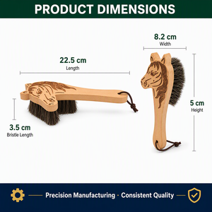 Natürliche Rosshaar-Schuhreinigungsbürste mit Salz- und Pfefferborsten, Pferdekopf-Griff, Holz-Staubbürste - Product Image 3