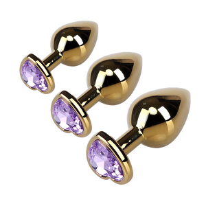 Petit, moyen, grand, plug anal en cristal en forme de cœur avec bijou, plug anal doré, vibrateur/dildo - Product Image 1