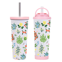 Coffrets cadeaux de style bohème campagnard à motifs floraux, faible MOQ, bouteille isotherme/tasse/mug en acier inoxydable à double paroi