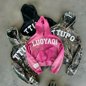 Sudadera con Capucha para Hombre, Estampado Digital de Camuflaje, Hombros Caídos, Talla Grande, 480 g/m², 100% Algodón Preencogido, Bordado, Estilo Pesado - Product Image 1