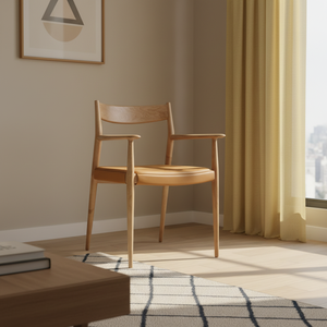 Sedia da Pranzo in Legno Massello <span class=keywords><strong>e</strong></span> Pelle Stile Nordico con Braccioli <span class=keywords><strong>e</strong></span> Schienale Design Minimalista Moderno per Hotel <span class=keywords><strong>e</strong></span> Uso Domestico - Product Image 6