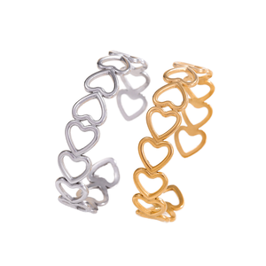 Unisex <b>Stainless</b> <b>Steel</b> Gold/Silver Plated Heart-Shaped Trendy Hollow <b>Bangle</b> with Micro Insert Inlay - Product Image 1