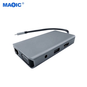 Nuevo concentrador multifunción 9 en 1 Tipo C a HDMI PD <span class=keywords><strong>USB</strong></span> SD TF <span class=keywords><strong>VGA</strong></span> Audio RJ45 tipo C adaptador cargador inalámbrico estación de acoplamiento - Product Image 5
