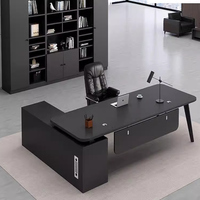 Scrivania Moderna per Ufficio Dirigenziale, Set di Scrivanie per CEO con Mobile, Scrivania a L in Legno, Arredamento Minimalista per Ufficio