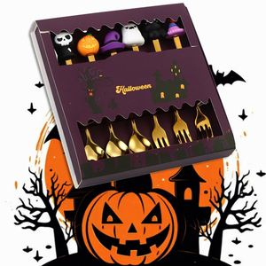 Cuchara de té y café personalizada para decoración de Halloween, juego de cubiertos de acero inoxidable 304/410, cuchara y tenedor dorados - Product Image 1
