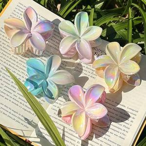 กิ๊บหนีบผมรูปโบว์ดอกไม้ไล่สี 8 ซม. 9 ซม. แบบหางปลา โซ่คล้องผม สำหรับสาวๆ สไตล์ยุโรป-อเมริกัน เรียบง่าย กิ๊บพลาสติกขนาดใหญ่ - Product Image 5