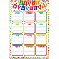 Affiche de calendrier d'anniversaire pour la salle de classe - Affiche d'anniversaire joyeux anniversaire avec confettis, calendrier bohème réutilisable, laminé, pour la salle de classe