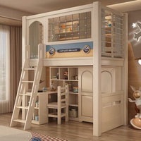 Lit mezzanine pour enfants JS, style moderne et simple, en bois massif blanc, confortable, avec toboggan et bibliothèque, ensemble de meubles de chambre pour enfants