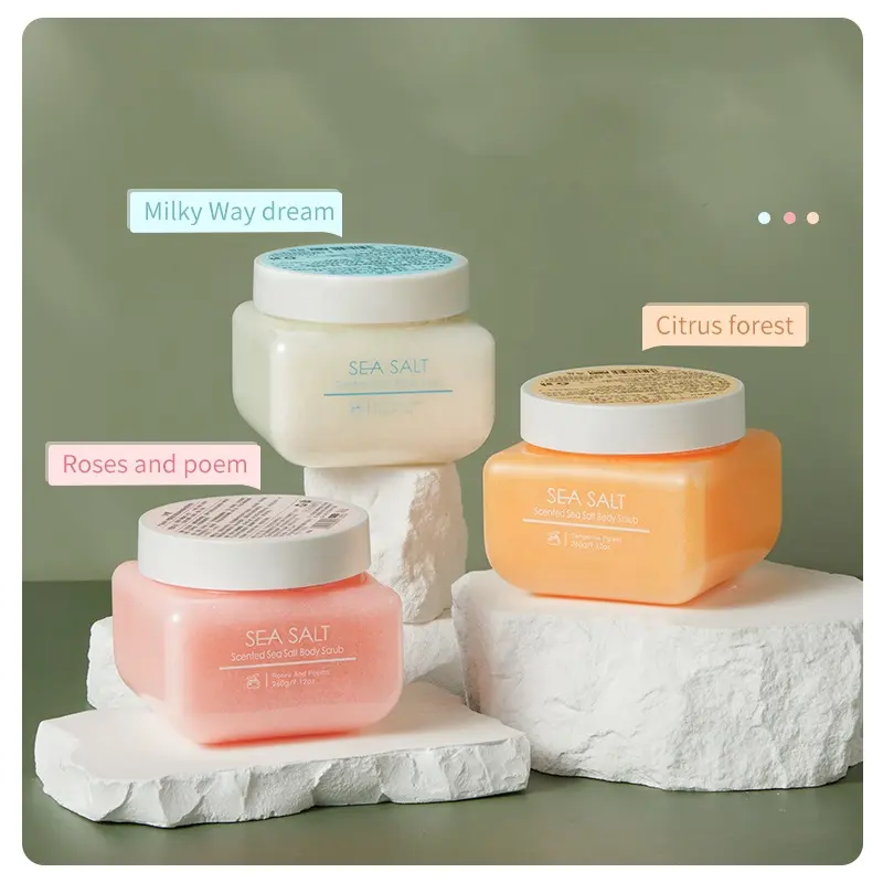 Private Label Sea Salt Body Scrub Skin Brightening Exfoliating Gel Shea Butter Face Body Polish