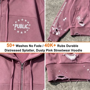 OEM Custom Streetwear Hoodie Manufacturer Fashion Screen Printed & Flat Embroidery Distressed Men's Hoodies with Paint Splatter - Product Image 2