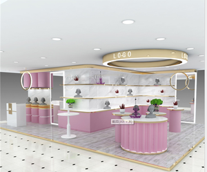 Wooden Skin Care Display Shelf Beauty Supplies Store Cosmetic Shops Name Display Cabinet Business Metal Painting Customized Wood