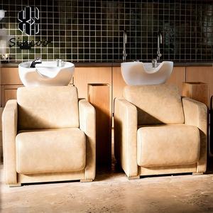 Chaise de lavage de cheveux haut de gamme moderne avec pédales et bassin en céramique pour salon de coiffure - Product Image 4