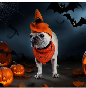 Halloween אביזרים תחפושת מחמד להגדיר כובע פוליאסטר מפחידים עבור חתולים גדולים כלבים פשוטים פסטיבל הדפסה האביב - Product Image 5