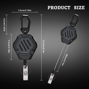 Porte-clés rétractable robuste et personnalisé avec cordon en acier, porte-badge d'identification, mousqueton et anneau porte-clés - Product Image 2