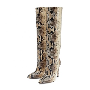Big Size 45 Women Knee High Boots Thin Heel Animal Print <b>Shoes</b> Snake Pattern on Women's Stiletto Long Booties - Product Image 5