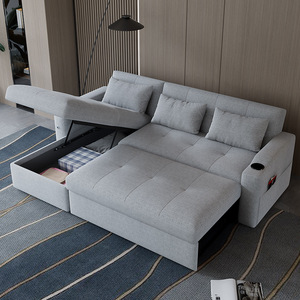 Multifunctional Fabric Sofa <b>Bed</b> Foldable Pull Out Design With Storage Detachable Cover For Small <b>Space</b> Home Rental Use - Product Image 3