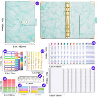 Carnet de notes A6 à feuilles mobiles avec enveloppe à monnaie en cuir PU personnalisée, agenda, classeur de budget en marbre