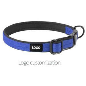 Collier pour chien Pug en nylon épais bleu foncé, personnalisable avec logo OEM, sangle en nylon épaisse, boucle en métal, réglable, polyester, vente en gros - Product Image 2