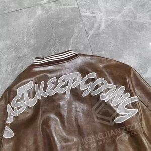 Blouson Bomber Motard Vintage de Haute Qualité avec Logo Gaufré pour Homme, en Similicuir et Toile, Coupe-Vent Hiver, Style Streetwear - Product Image 4