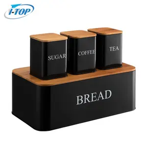 In Stock Bread Bin Tea Coffee Sugar Canister Set Stainless Steel Storage Boxes & Bins Metal Food Container Customized Logo