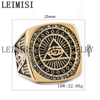Bague Chevalière Maçonnique Classique pour Homme en Acier Inoxydable 316 Plaqué Or, Massif et Robuste, avec Symbole de l'Œil Qui Tout Voit et Diamants, Vente en Gros