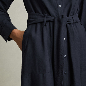 Nhà Máy OEM Thanh Lịch Dài Tay Áo Chính Thức <span class=keywords><strong>Dresses</strong></span> Phụ Nữ Tùy Chỉnh Màu Rắn Nút Up Phía Trước Belted Midi Dress - Product Image 4
