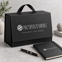 Maßgefertigte Magnetische Klappbare Geschenkbox mit Griff Schwarze Kartonverpackung für Notizbuch Stift Kartenhalter Geschäftsgeschenkset