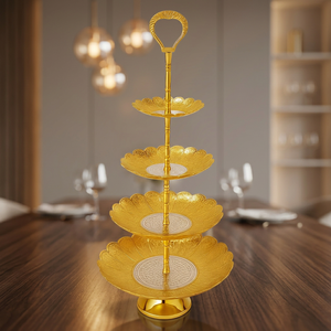 Vintage Style Brass Metal <b>3</b> <b>Tier</b> <b>Cake</b> <b>Stand</b> Decorative Centerpiece for Hotels Weddings and Events - Product Image 3