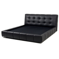 Modernes Italienisches Schwarzes Gestepptes Lederbett mit Edelstahlrahmen, Umweltfreundlich, Verstellbar, Komfortabel und Niedrig