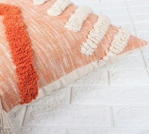 Funda de Cojín con Textura Crewel Hecha a Mano, Estilo Boho, Color Marfil y Naranja, con Flecos y Ribete de Encaje, para Sofá, Hotel, Decoración del Hogar - Product Image 5