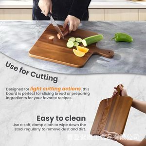 Tabla de cortar de madera de acacia con asa, rectangular, de doble cara, bandeja de cocina para servir pizza y queso. - Product Image 5