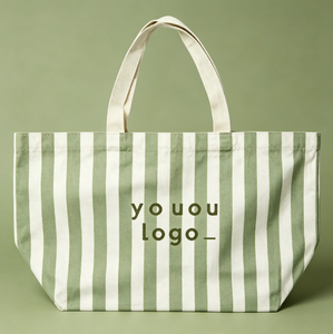 Sac fourre-tout en toile de coton personnalisé avec logo, grand format, pour femme, vert menthe, à rayures, pour la plage, le quotidien, cadeau - Product Image 3