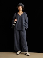 Ensemble Pull et Pantalon Décontracté d'Hiver en Cachemire 100% de Haute Qualité pour Femmes, Col en V, Manches Longues, Coupe Ample, Tricoté