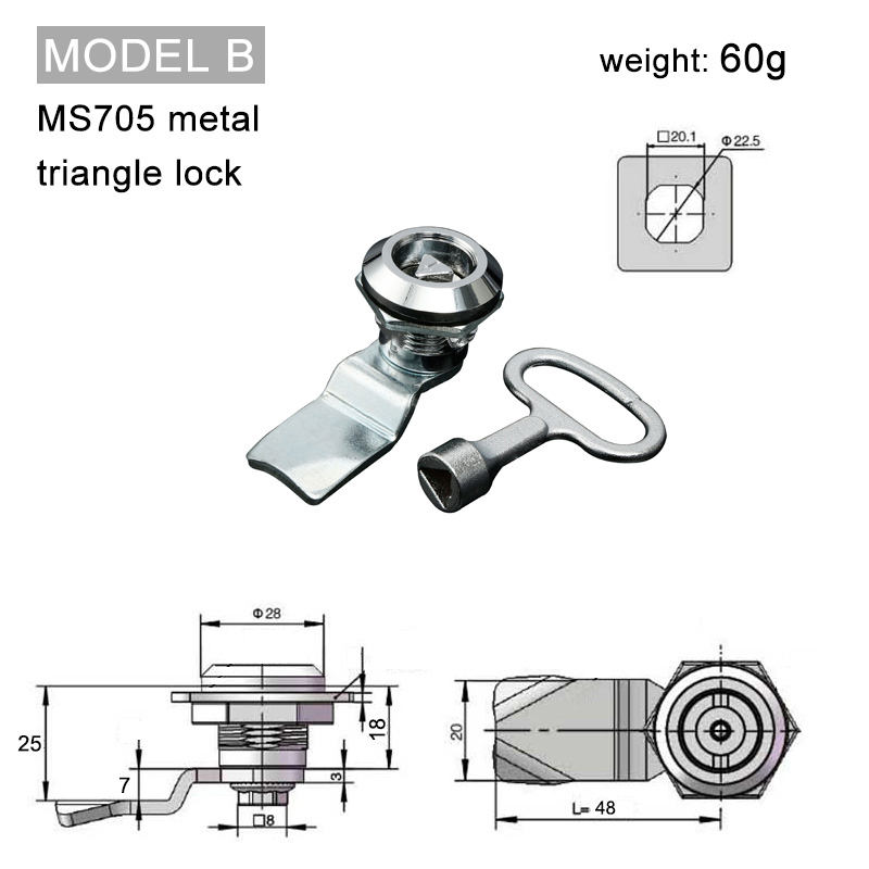 Serrure triangulaire en métal MS705 modèle B 60g